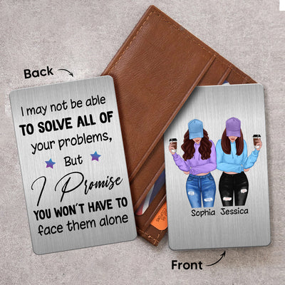 Front View Besties Gift For Best Friends Personalized Metal Wallet Card