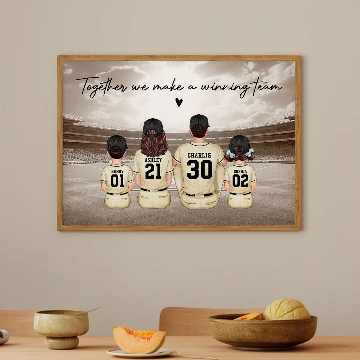 Retro Baseball Family Sitting Personalized Poster, Meaningful Christmas Gift for Dad, Gift for Husband