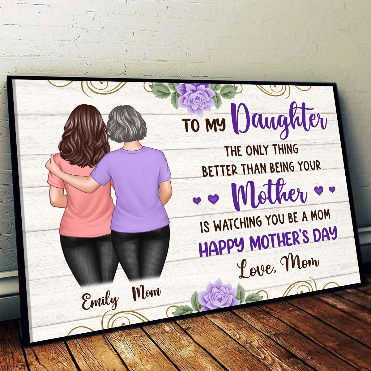 Purple Flowers To My Daughter From Mom Happy Mother's Day Personalized Poster, Gift For Daughter