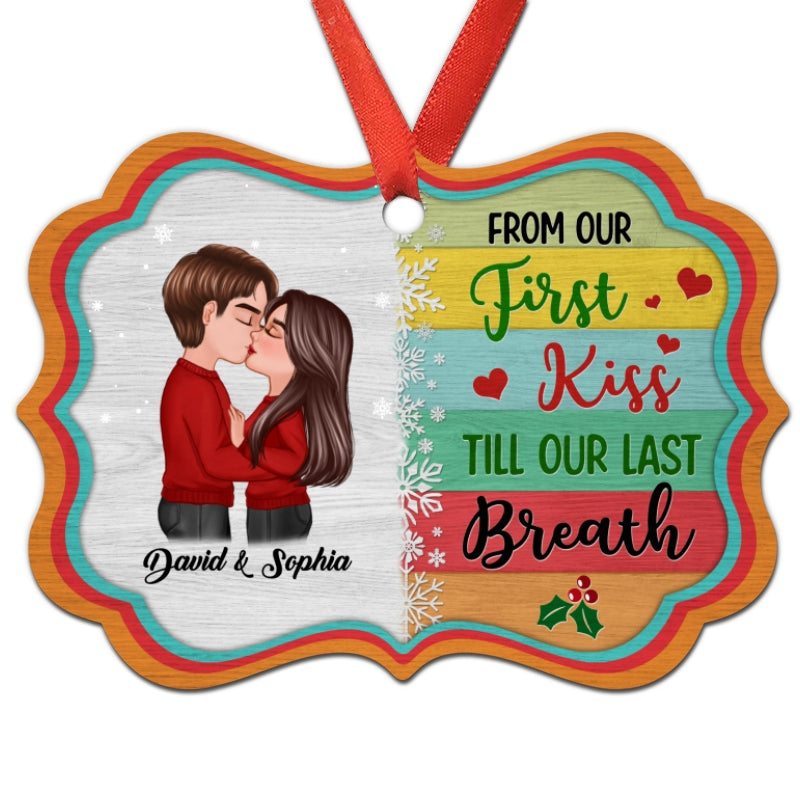 Colorful Palette Doll Couple Kissing Personalized Christmas Ornament