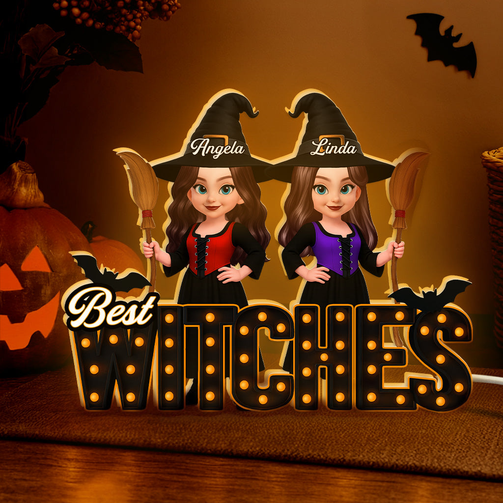Halloween Best Witches Besties Marquee Pattern Letters Personalized Light Box