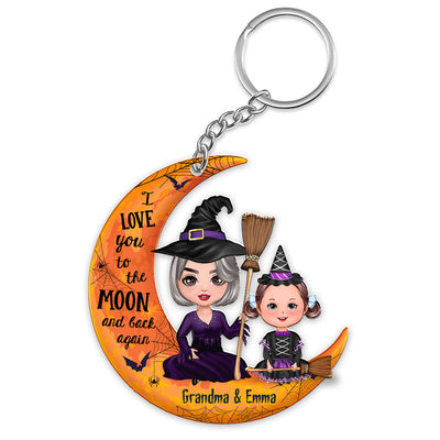 Halloween Doll Grandma Grandkid On Moon Personalized Acrylic Keychain