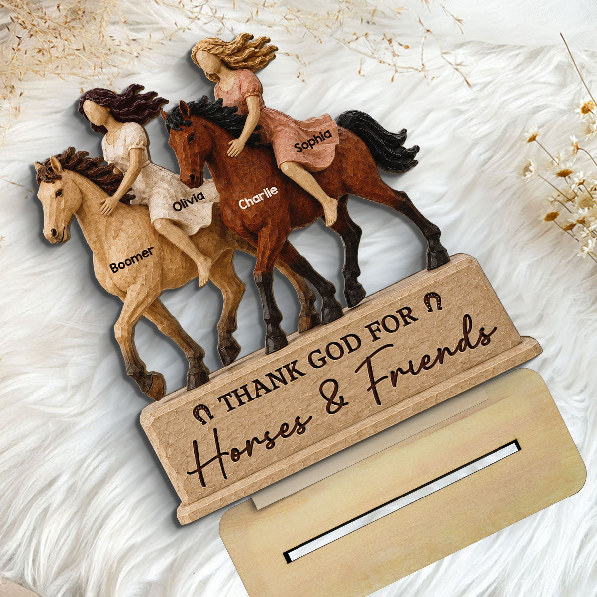 Horse Riding Besties 2D Flat Printed - Personalized 2-Layered Wooden Plaque - Friendship Keepsake For Horse Lovers