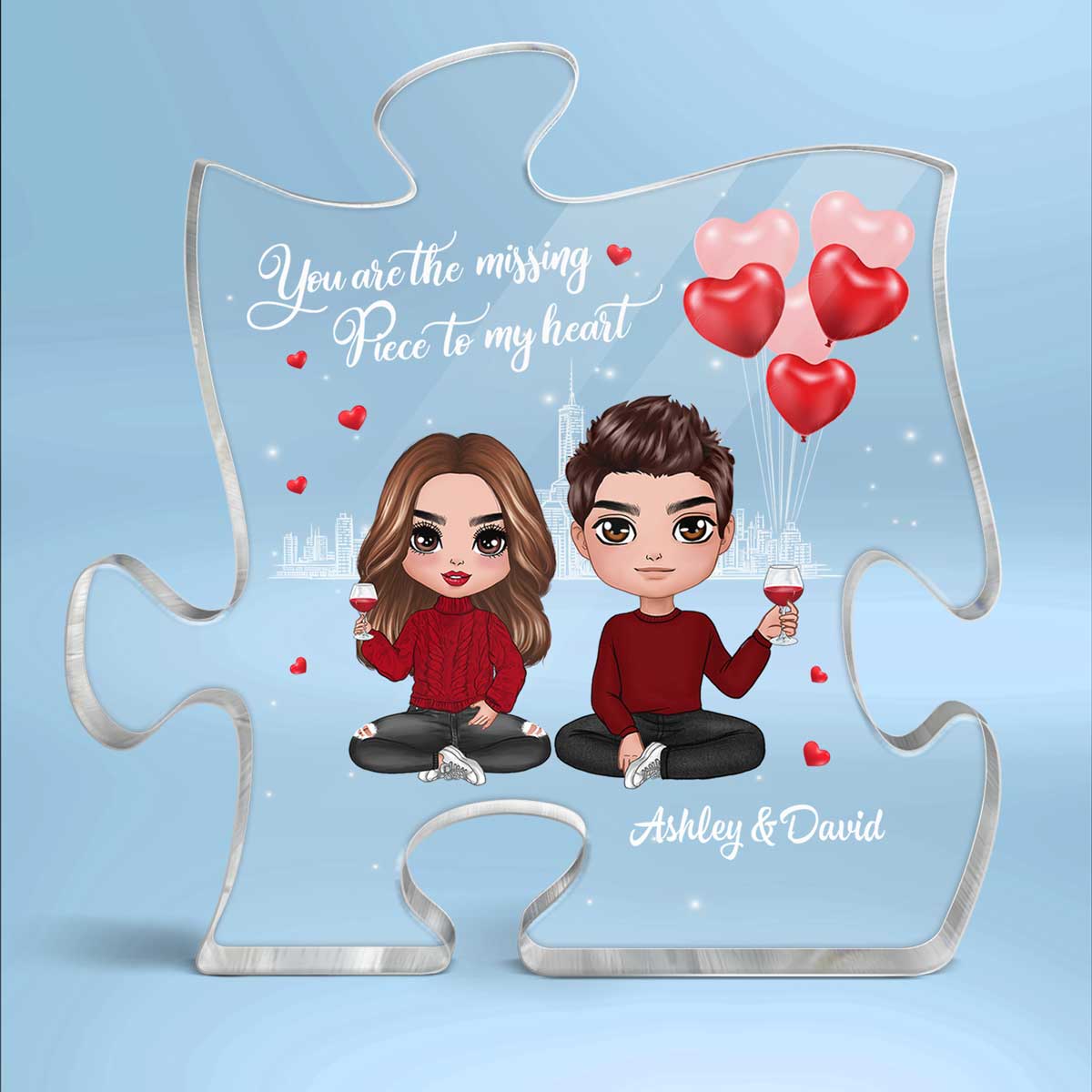 The Missing Piece To My Heart Doll Couple Personalized Puzzle Acrylic Plaque - Valentine‘s Day Gift For Him, Gift For Her
