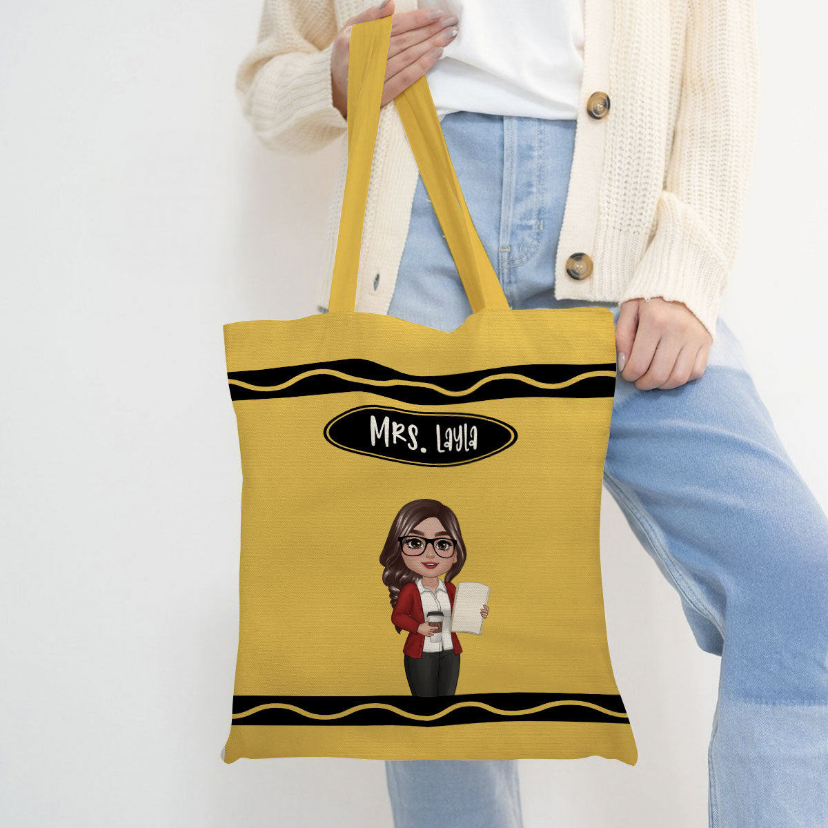 Teacher Crayon Personalized Tote Bag, Back To School Gift For Teacher