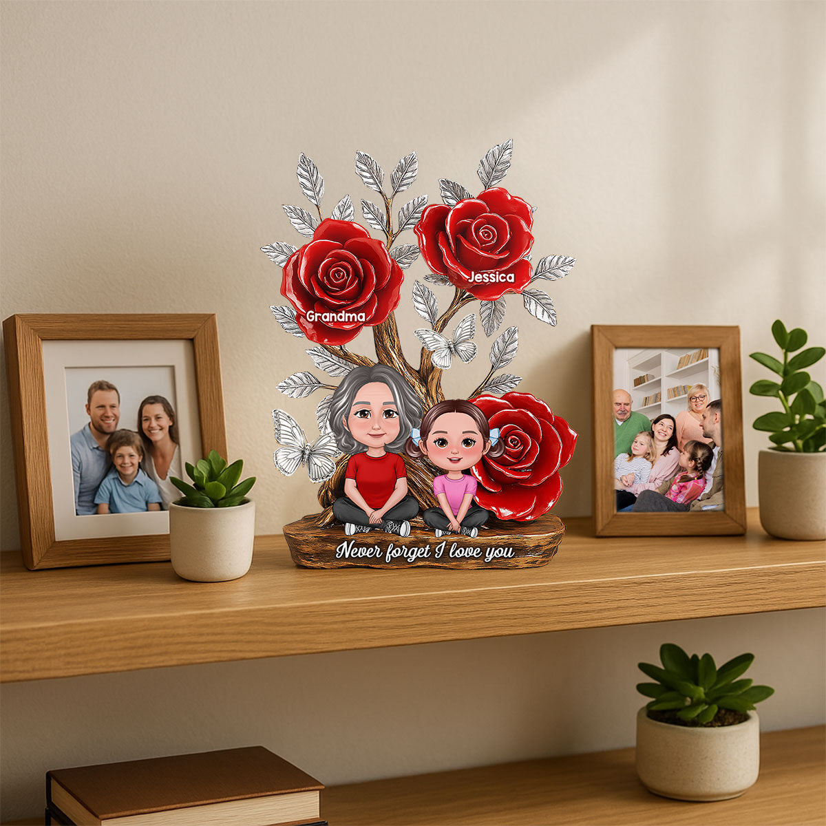 Mom Grandma & Kids Sitting Under Tree With Roses Personalized Acrylic Block Plaque