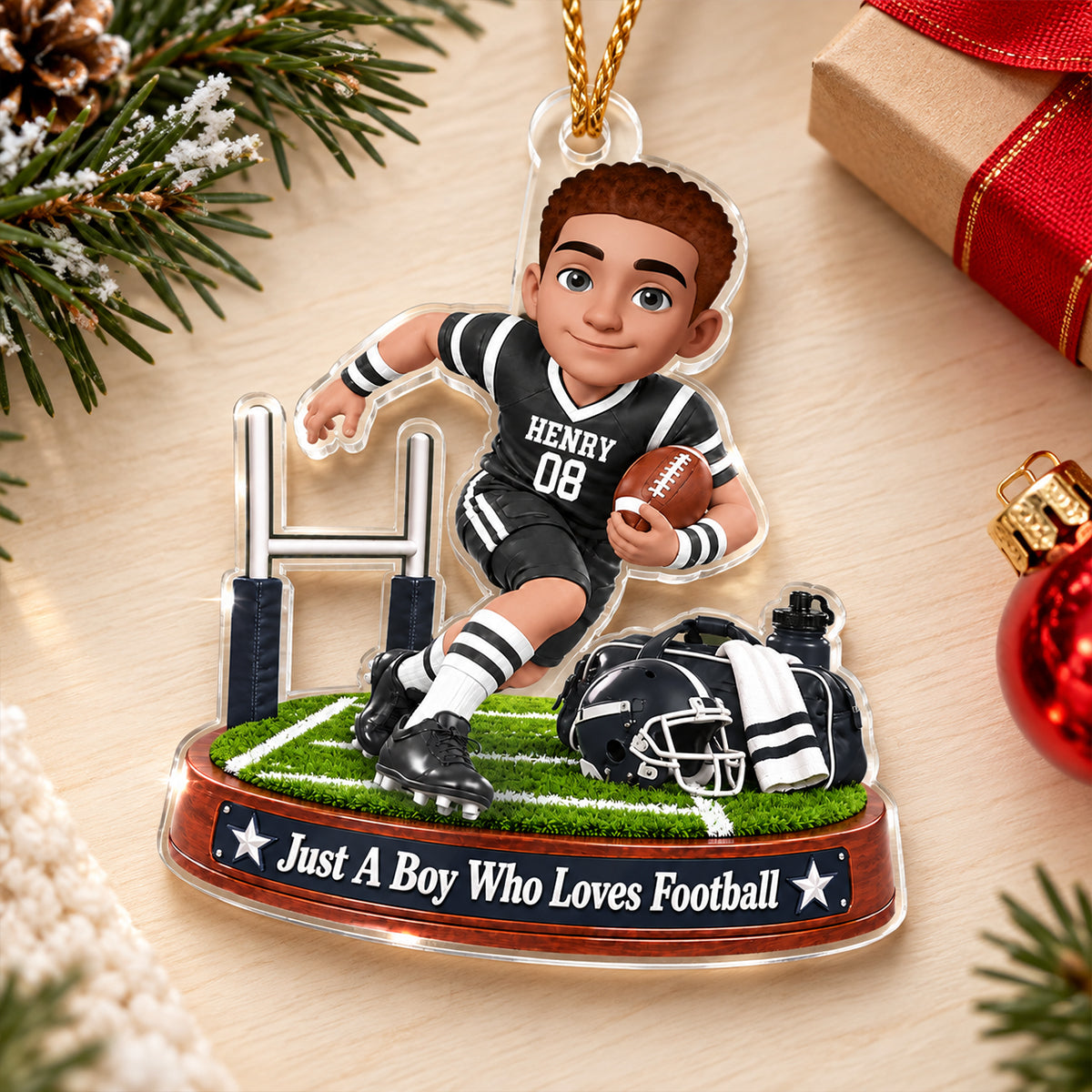 Just a Boy Who Loves Football - Personalized Acrylic Ornament - Christmas Gift for Son, Grandson
