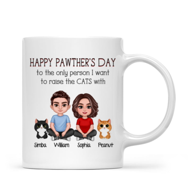 Happy Pawther‘s Day To The Person I Want To Raise A Dog Cat With Crossed Legs Couple Personalized Mug, Father‘s Day Gift For Dog Cat Dad