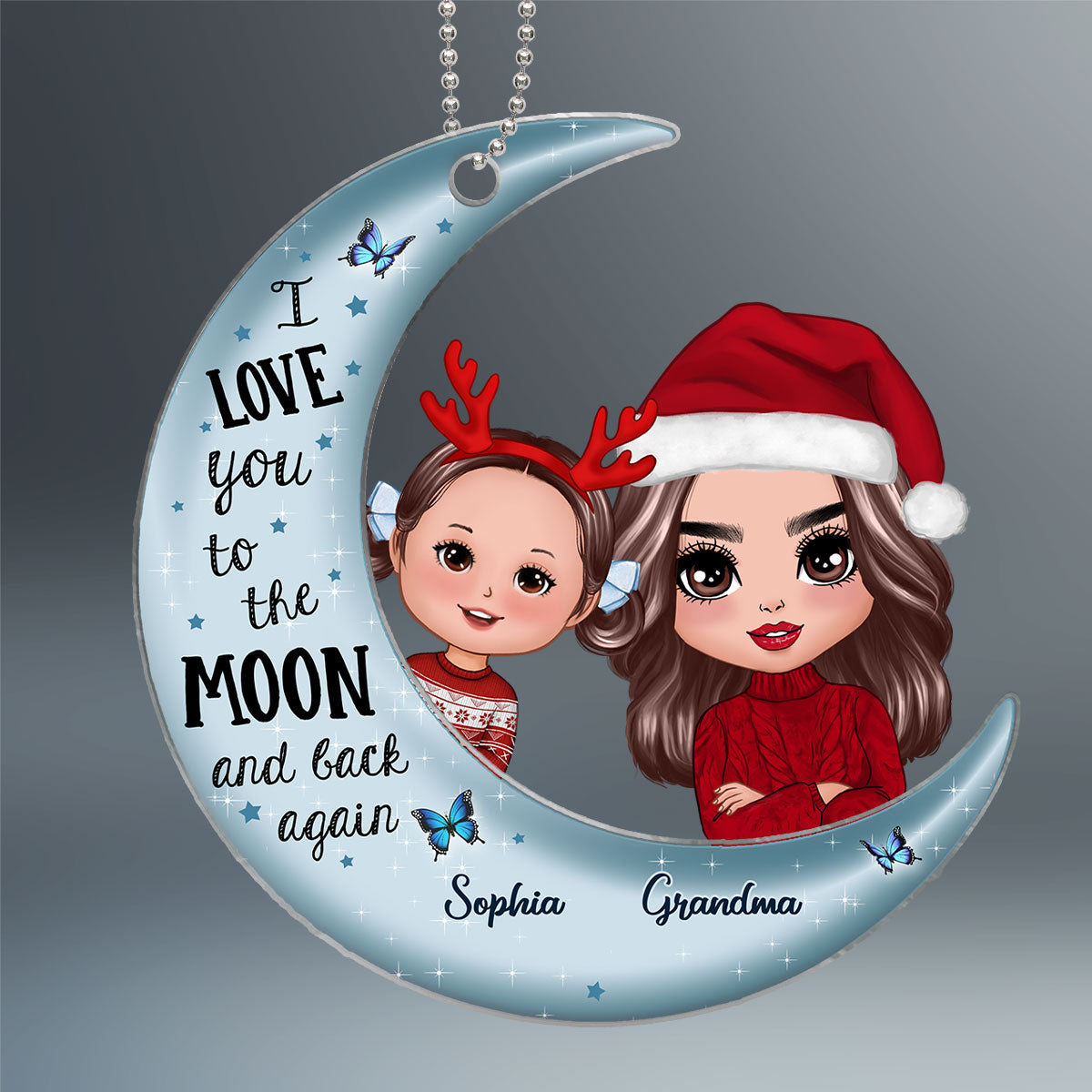 Peeking Grandma Grandkids On Moon Christmas Gift Personalized Acrylic Ornament