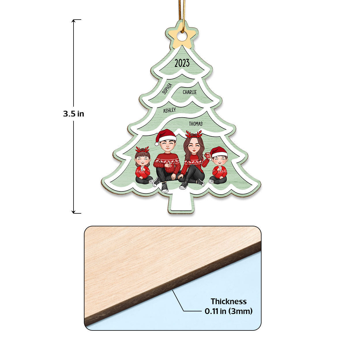 Christmas Tree Swirl Family Member Personalized Wooden Ornament