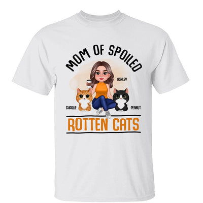 Mom Of Spoiled Rotten Cats Watercolor Cute Cat & Pretty Woman Personalized Shirt