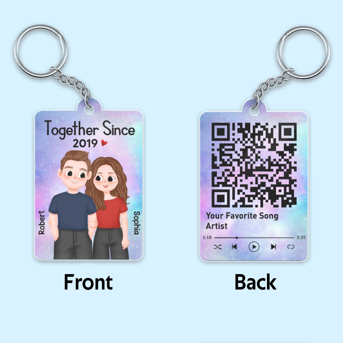 Cute Couple Illustration Together Since Favorite Song QR Code Personalized Acrylic Keychain