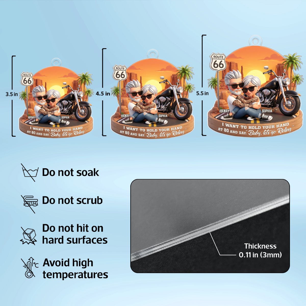 3D Effect Old Couple Baby Let's Go Riding  - Personalized Acrylic Car Hanger - Sentimental Gift for him, for her