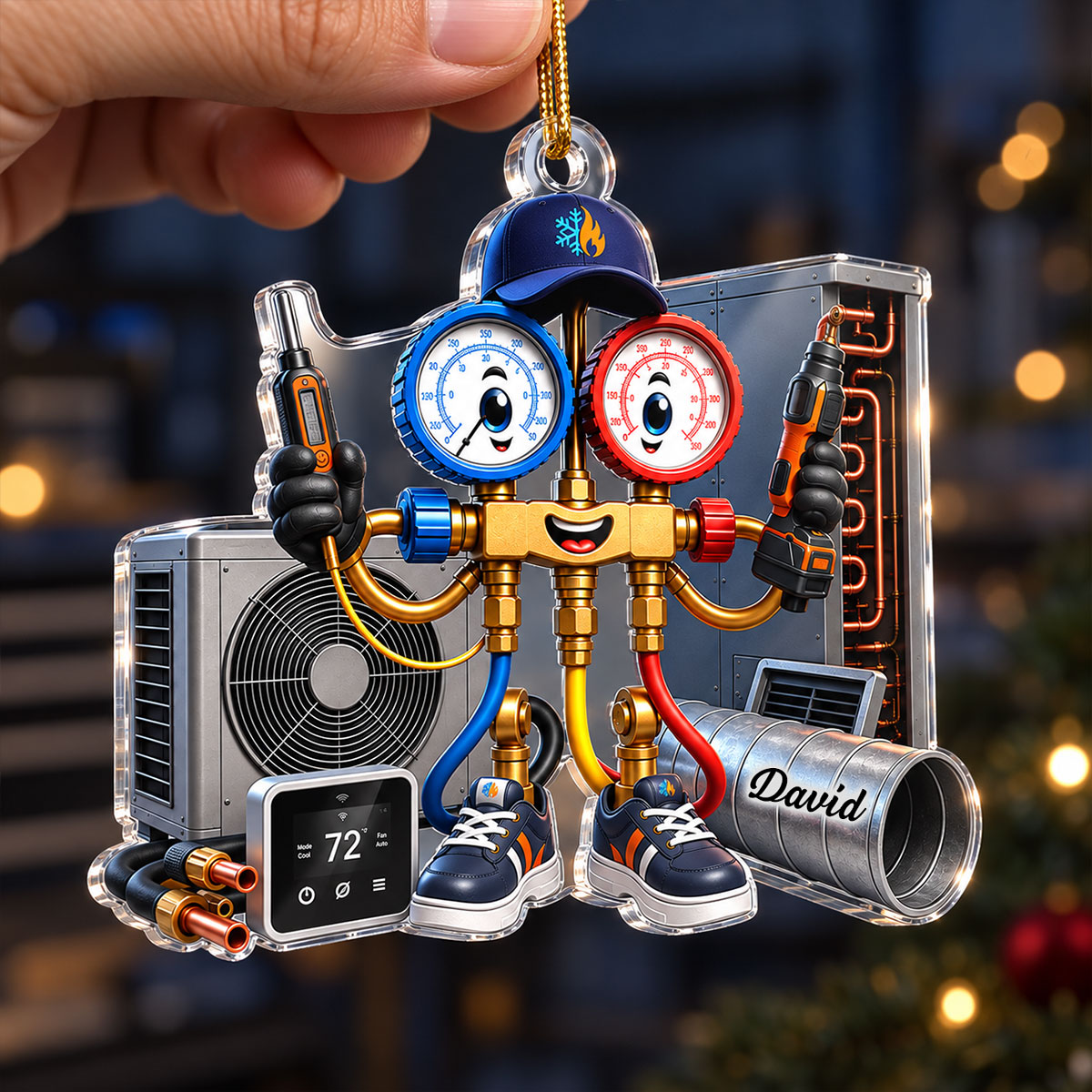 Christmas HVAC Unit - Personalized Acrylic Ornament, Custom AC Technician Gift, Funny Electrician Holiday Decor