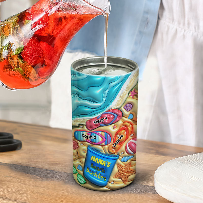 Grandma Mom Flip Flops Summer 3D Inflated Effect Printed Personalized 4 In 1 Can Cooler
