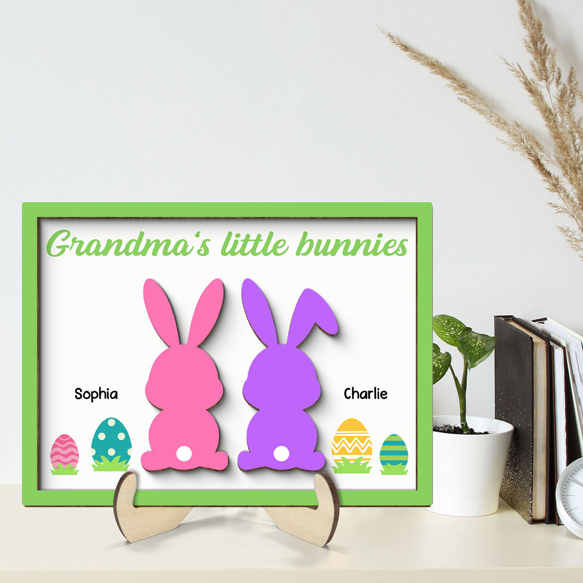 Grandma‘s Little Bunnies Easter Gift Home Decor Personalized 2-Layer Wooden Plaque
