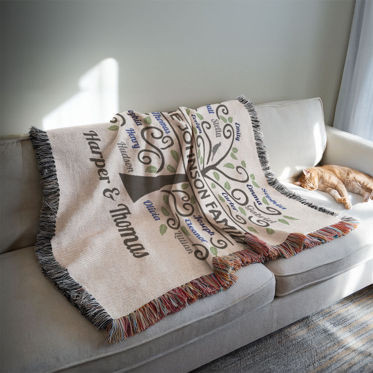 Family Tree Grandma Grandpa Grandparents Gift Home Decor Personalized Tapestry Woven Blanket