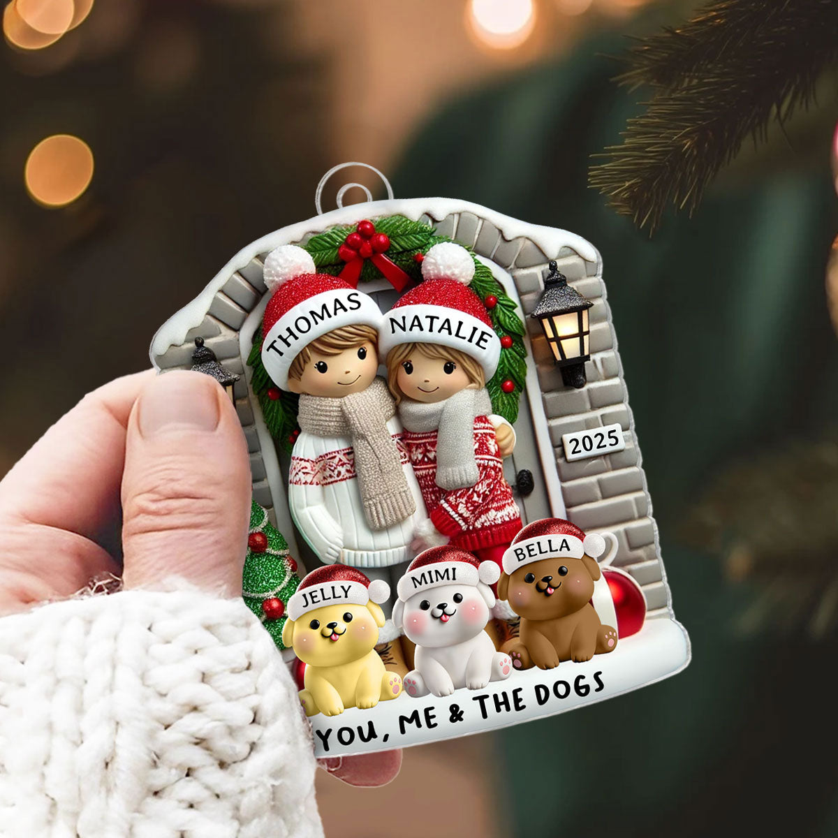 Farmhouse Couple with Optional Pet Dog Cat - Personalized Acrylic Ornament - Gift for Him, Gift for Her