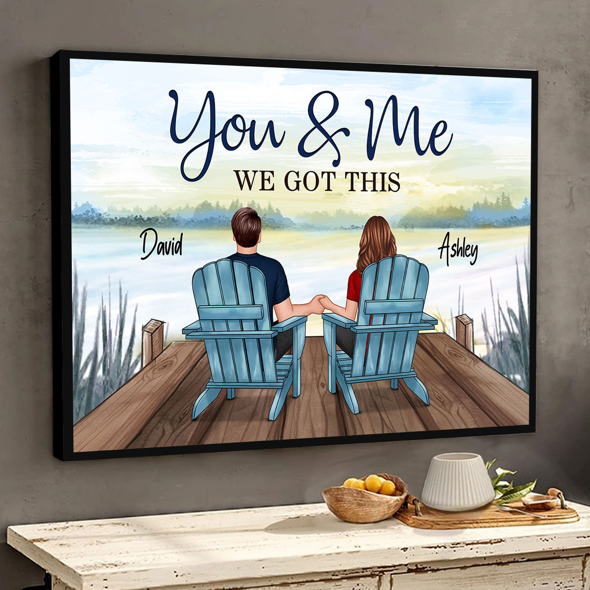 Back View Couple You & Me We Got This Blue Theme Lake View Personalized Horizontal Poster