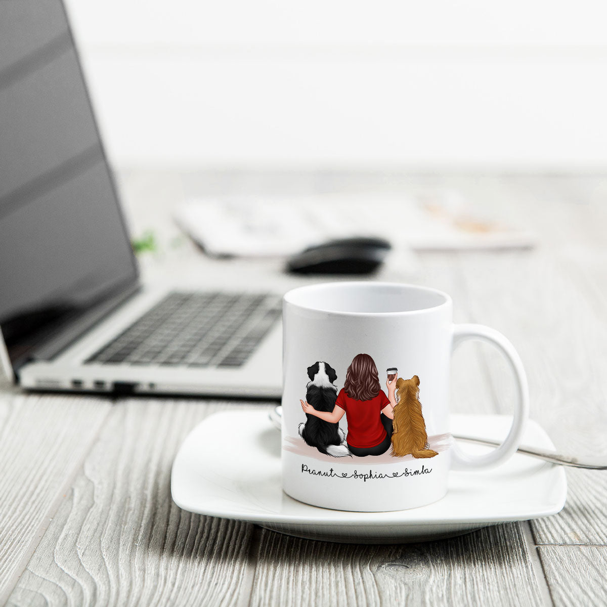 Pet Owner Portrait, Custom Dog Mom Cup Back View Woman & Dogs Personalized Mug Mother‘s Day Gift For Her