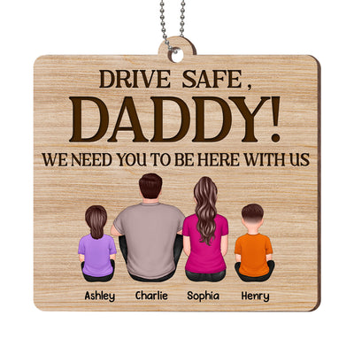 Best Dad Ever Back View Man Kids Dog Cat Personalized Wooden Car Ornament