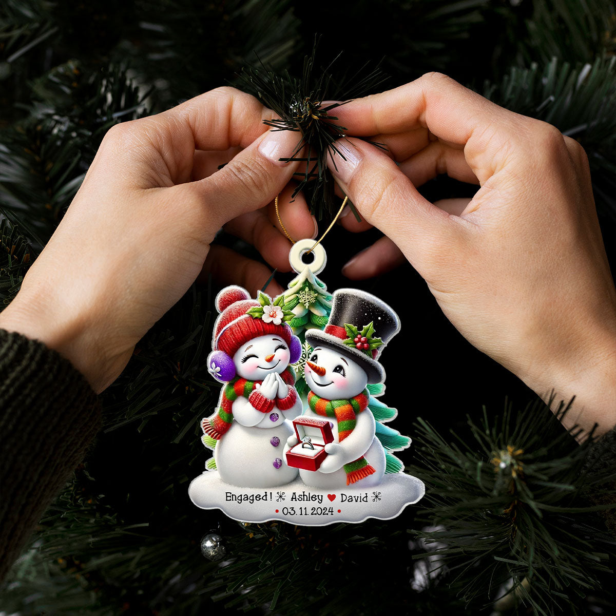 Engagement Snowman Couple Personalized Acrylic Ornament, Christmas Gift For Him, For Her, For The Couple