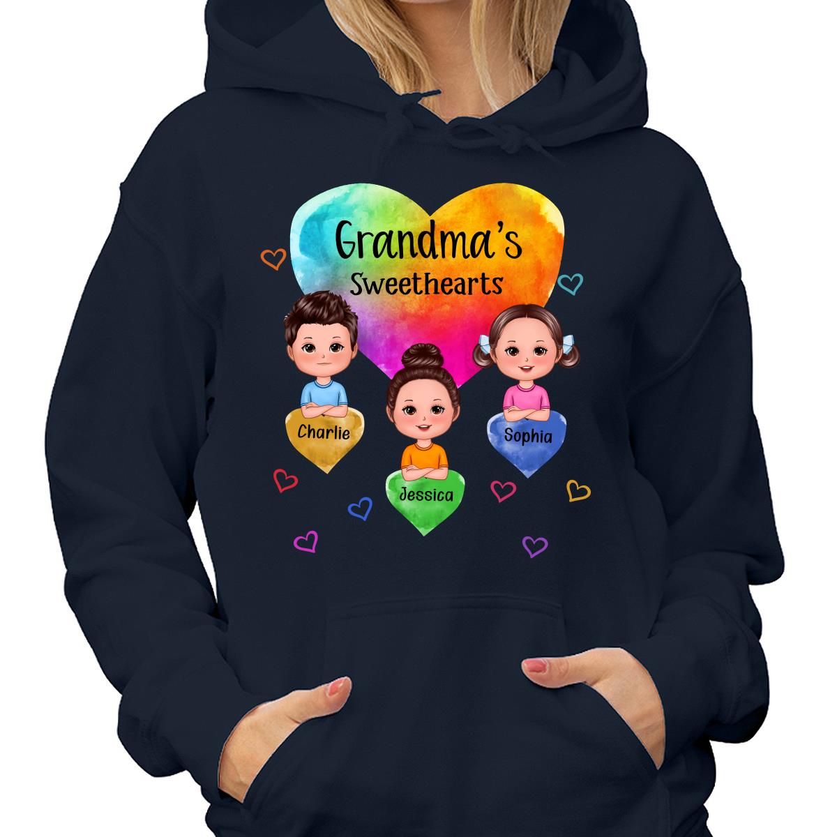 Grandma Sweethearts Doll Kids Watercolor Style Personalized Shirt