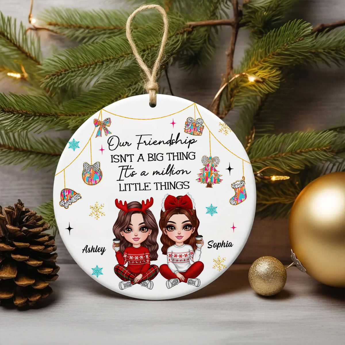 Pretty Girls Friendship Million Little Things Colorful Dalmatian Pattern Personalized Circle Ceramic Ornament