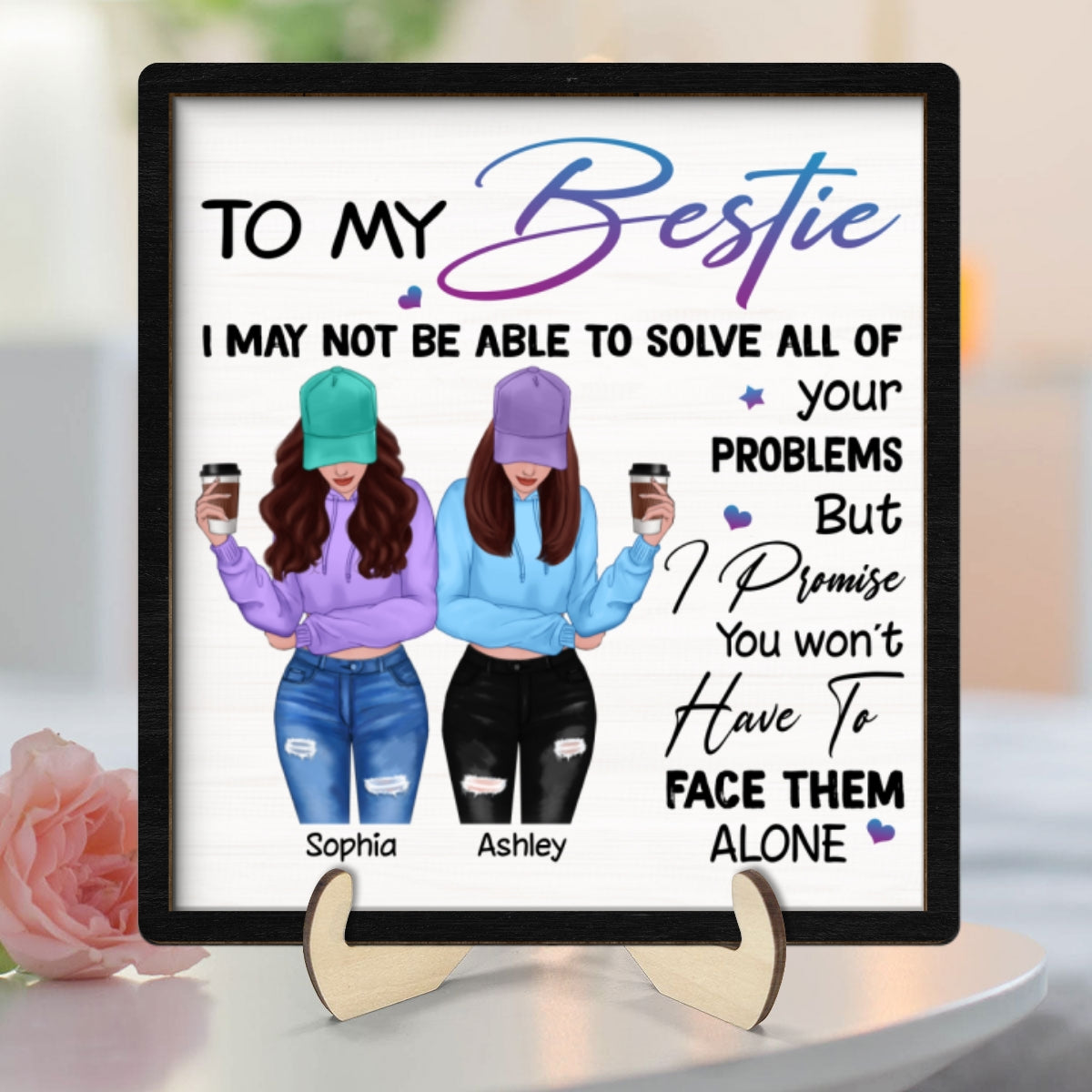 To My Bestie Front View Personalized 2-layer Wooden Plaque