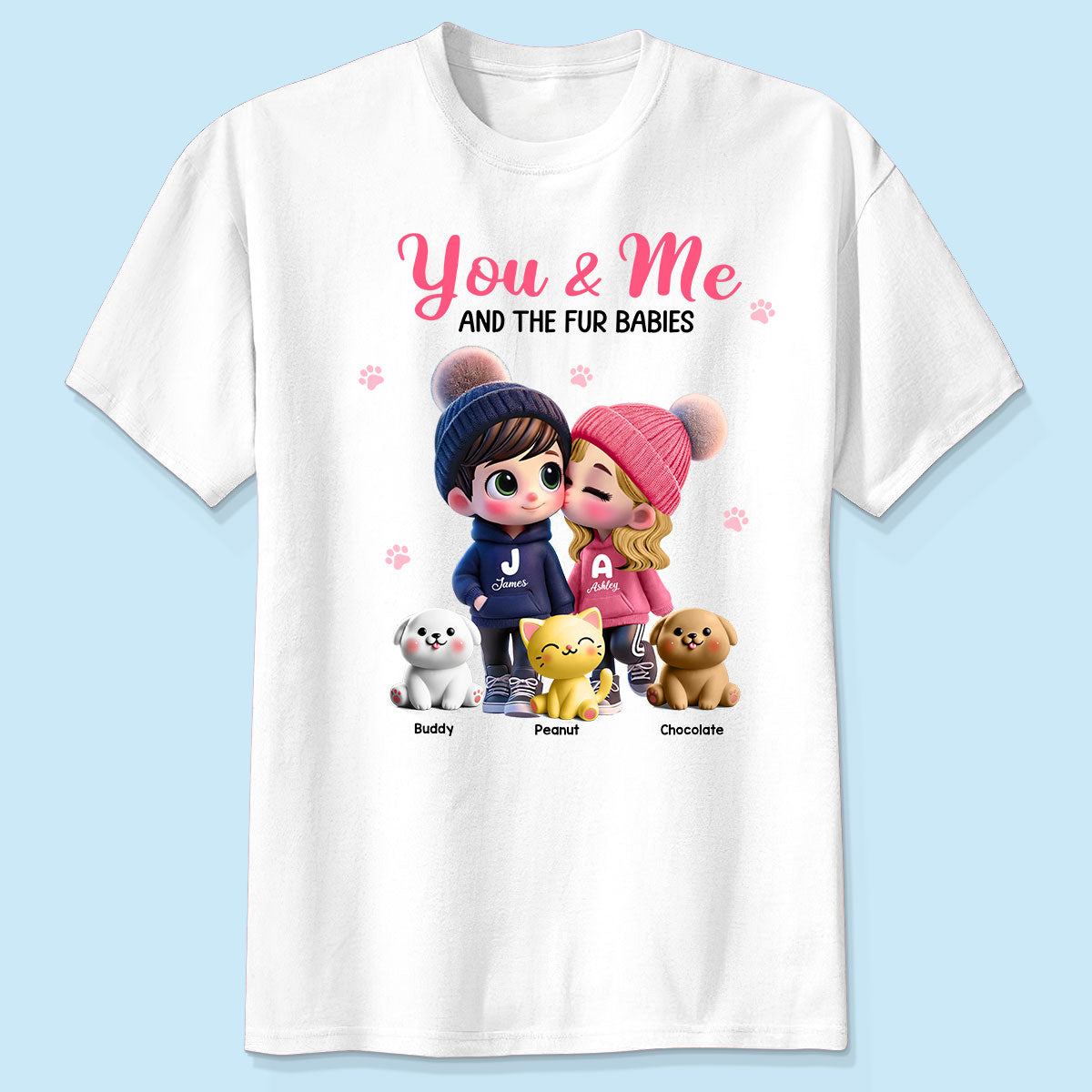You Me And The Dog Cat Cute Cartoon Couple Walking Personalized Shirt, Just Because, Anniversary,  Gift for her, gift for him