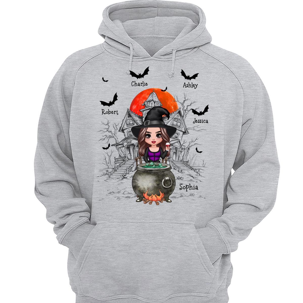Grandma Mom Witch Sitting Poison Pot Halloween Personalized Shirt