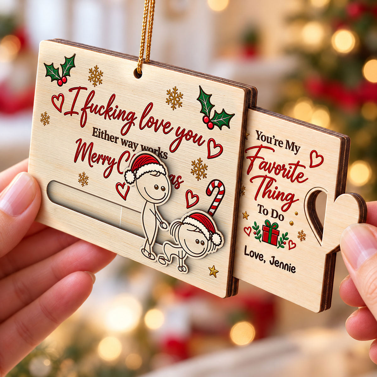 I Fcking Love You Funny Inappropriate Couple - Personalized Wooden Slider Ornament - Funny Christmas Gift For Him, For Her, For Husband, Wife