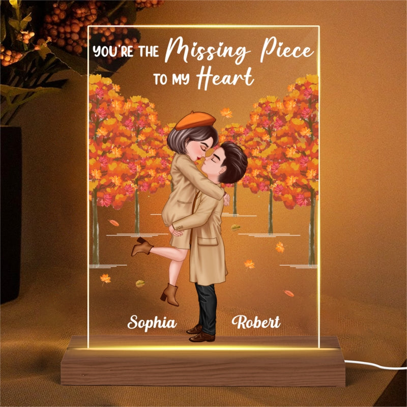 Doll Couple Hugging Kissing In Fall Anniversary Gift Personalized Acrylic Plaque With LED Night Light