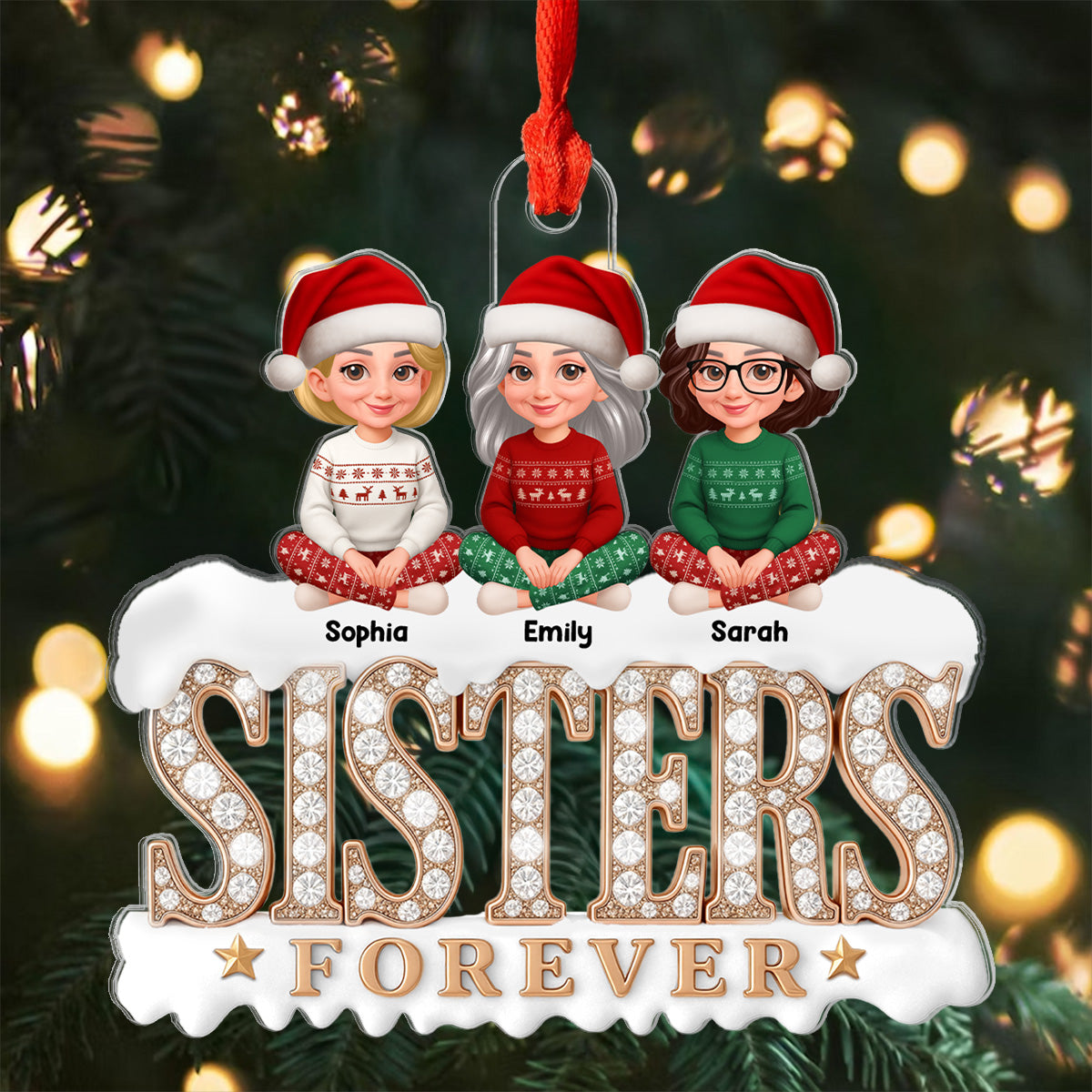 3D Shining Effect Sisters Forever Beautiful Women - Personalized Acrylic Ornament - Gift For Sisters