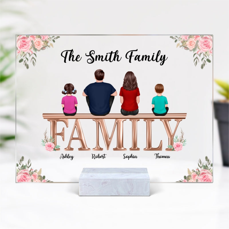 Whole Family Couple Grandma Grandpa Dad Mom Kids Dogs Cats Sitting On Word Personalized Acrylic Plaque
