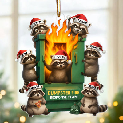 Cunning Raccoon Office Chaos Dumpster Fire Response Team - Personalized Acrylic Ornament - Funny Holiday Gift for Coworkers