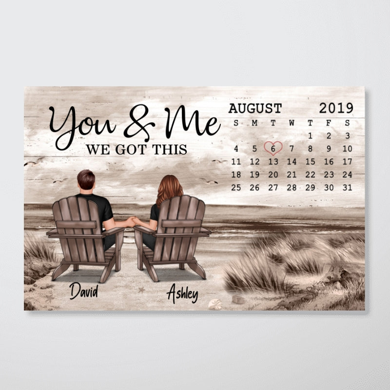 Anniversary Date Retro Vintage Back View Couple Sitting Beach Landscape Personalized Horizontal Poster