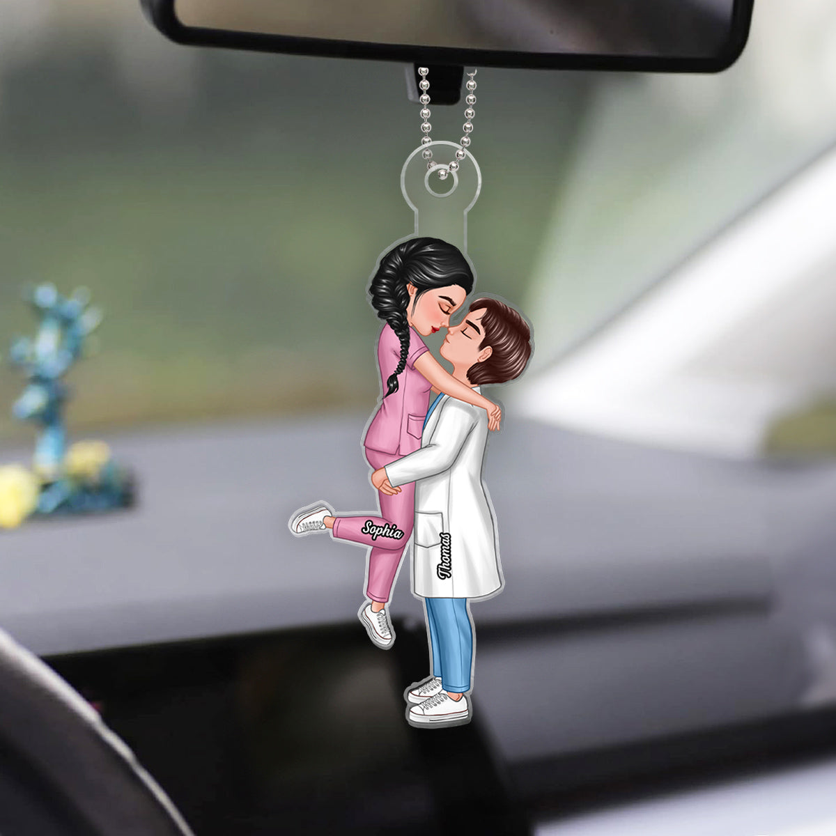 Hero Couple Hugging Kissing Personalized Acrylic Car Hanger Ornament, Anniversary  Gift For Him, For Her, For The Couple