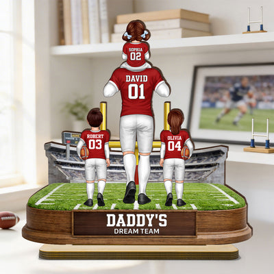 Daddy's Dream Team Football - Personalized 2-Layered Wooden Plaque - Gift For Football Dad
