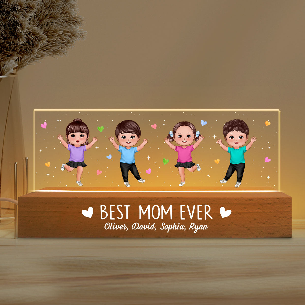 Best Mom Ever Happy Kids Personalized Acrylic Block LED Night Light