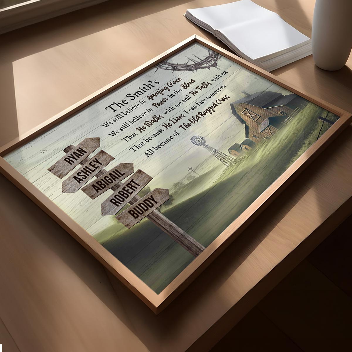 Amazing Grace Farmhouse Wooden Road Sign Premium Poster, Perfect Family Personalized House, Kitchen, Living Room Decoration