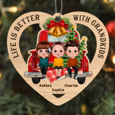 Better Life With Grandkids Grandma Personalized Wooden Ornament