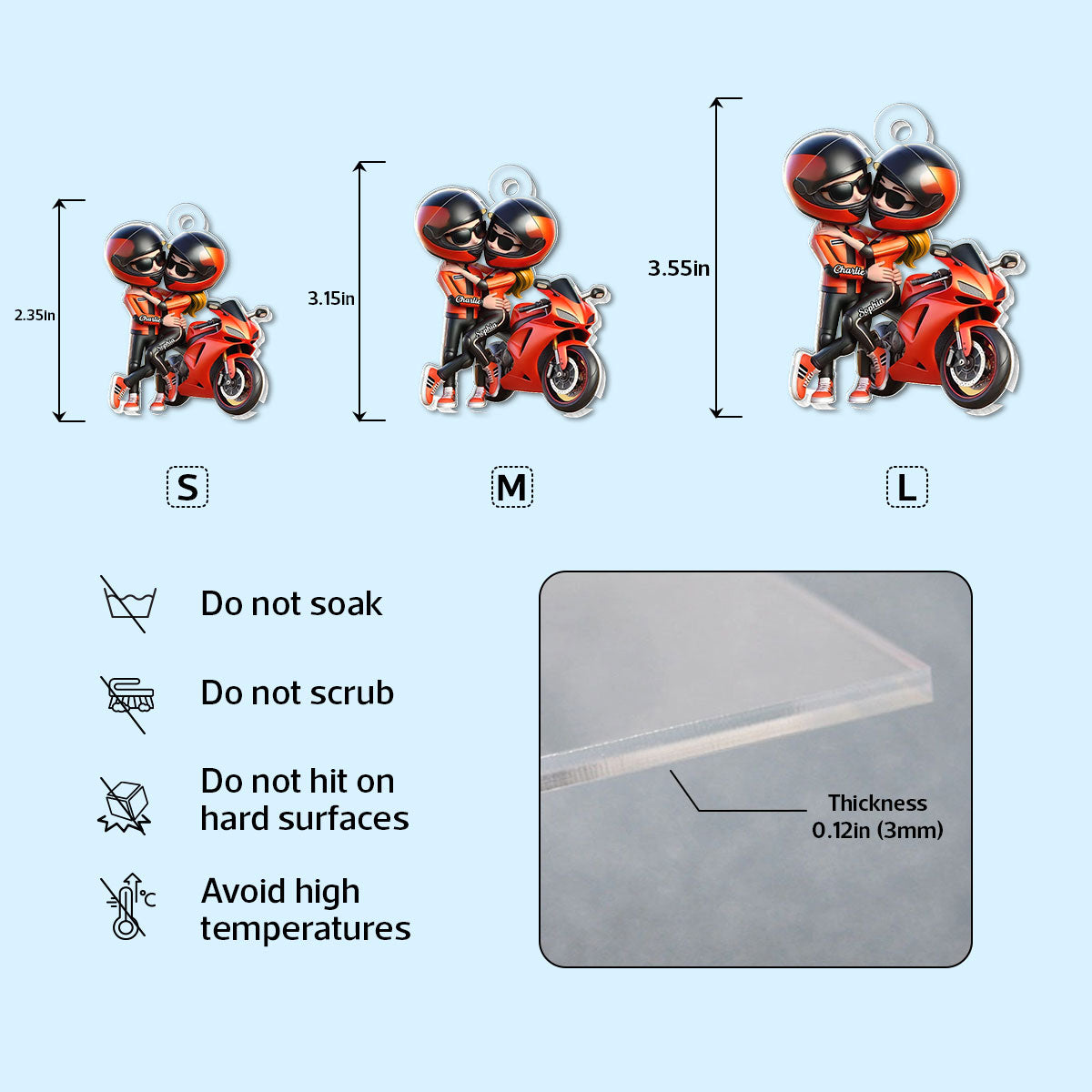 3D Effect Motorcycle Pretty Cartoon Couple Personalized Acrylic Keychain, Anniversary Birthday Gift For Him, For Biker Couple