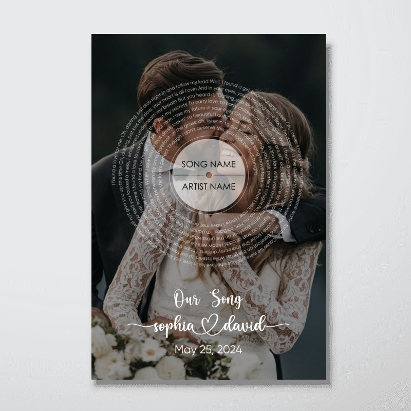 Vinyl Record Song Lyrics Art From Photo Personalized Poster, Wedding Anniversary  Gift For Him, For Her
