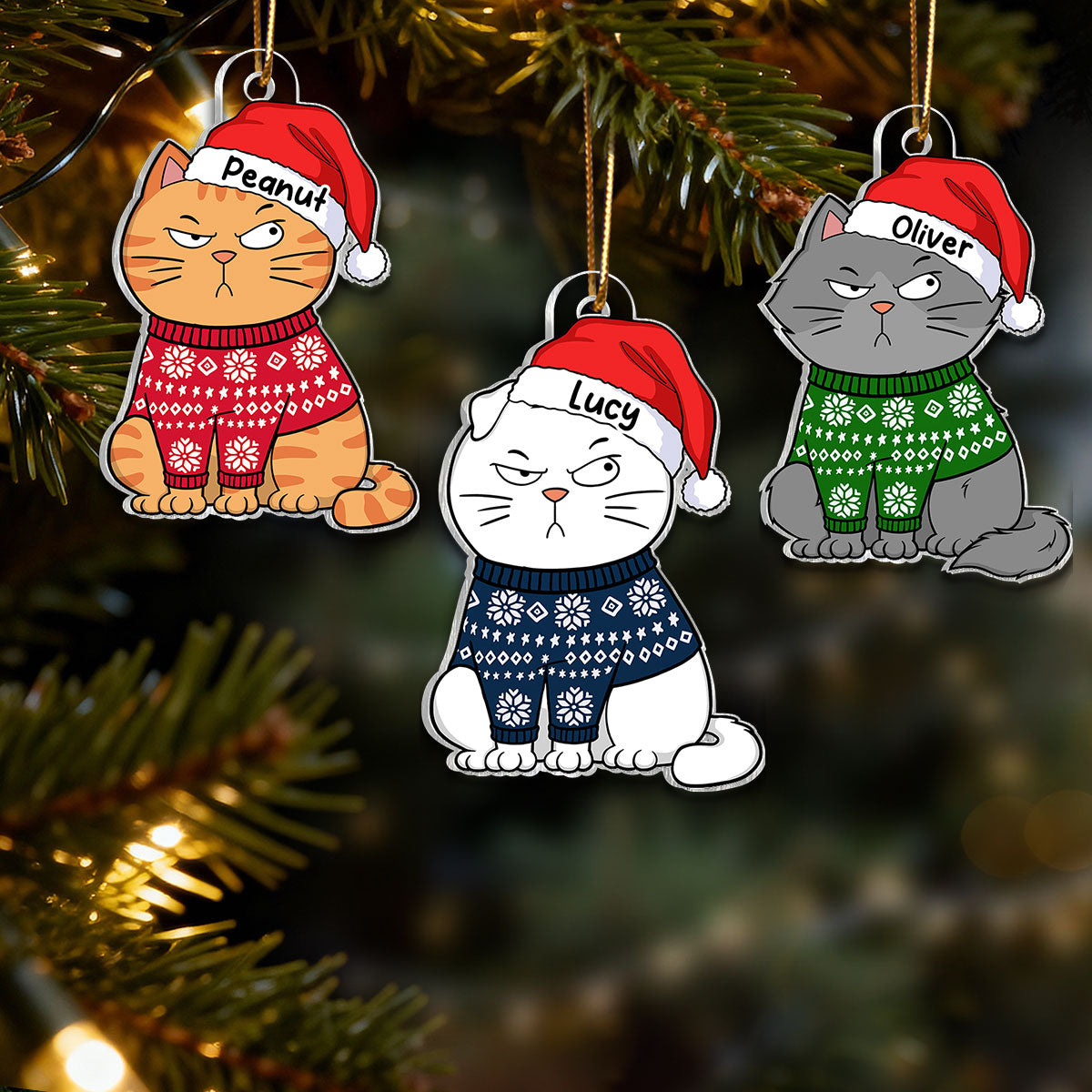 Stacked Cats Christmas - Personalized Acrylic Ornament - Gift For Cat Lovers