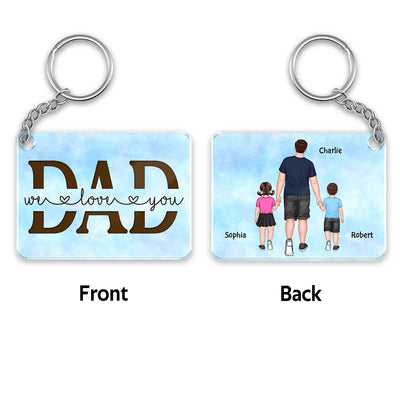 Best Dad Ever Back View Walking Dad & Kids Personalized Acrylic Keychain
