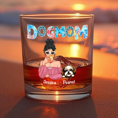 Dog Mom Summer Patterned Personalized Wine Glass, Gift for Dog Moms