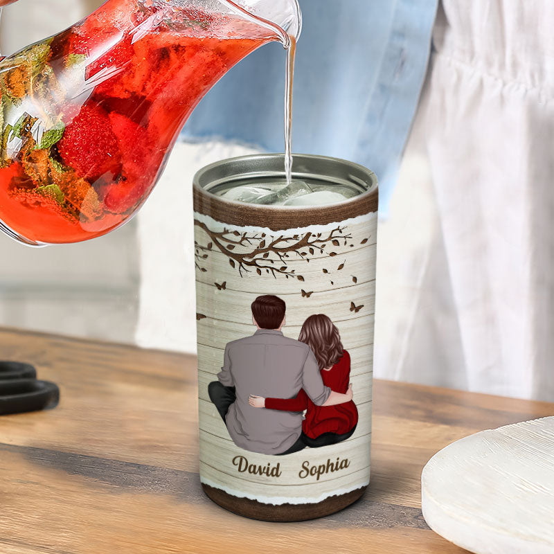 Half Texture Couple Sitting Back View Personalized 4 In 1 Can Cooler