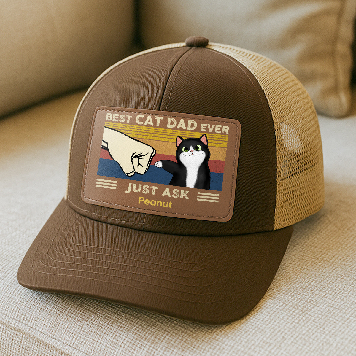 Father’s Day 2025 Gift for Cat Dads - Custom Cat Fist Bump Personalized Trucker Hat