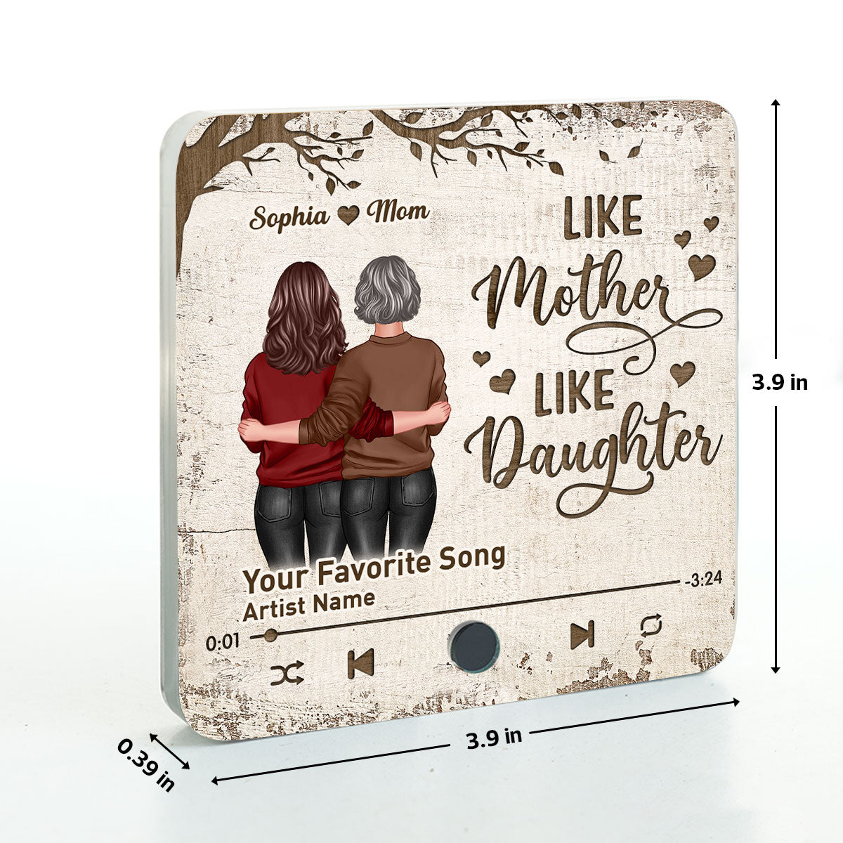 Mother Daughter Standing Back View Personalized Music Fridge Magnet, Gift For Mom Gift